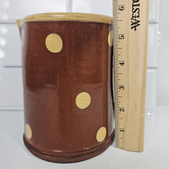 Antique Wisconsin ERIC ANDERSON RED Slip Ware Art Pottery Picher Jug Yellow Dot - Picture 4 of 12